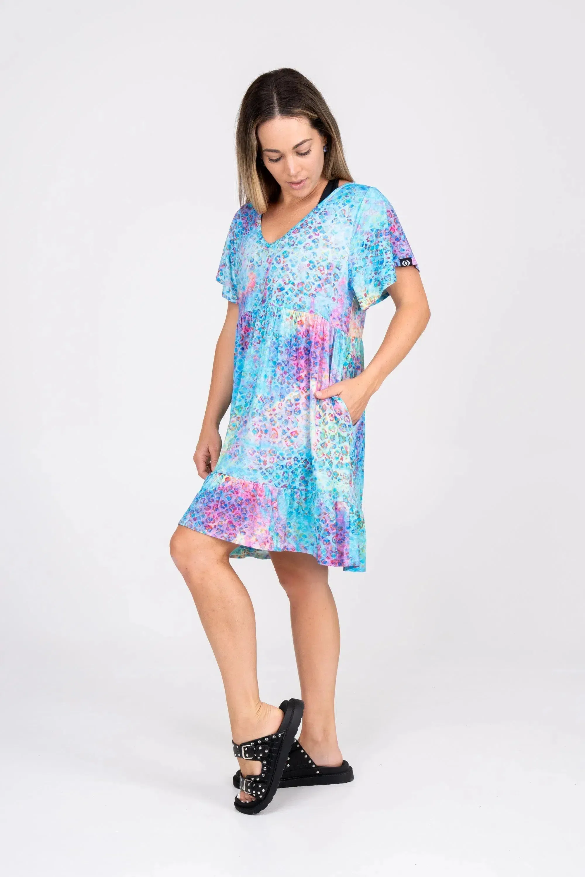 Slinky To Touch Baby Doll V Neck Tiered Mini Dress - Mermaid Jag