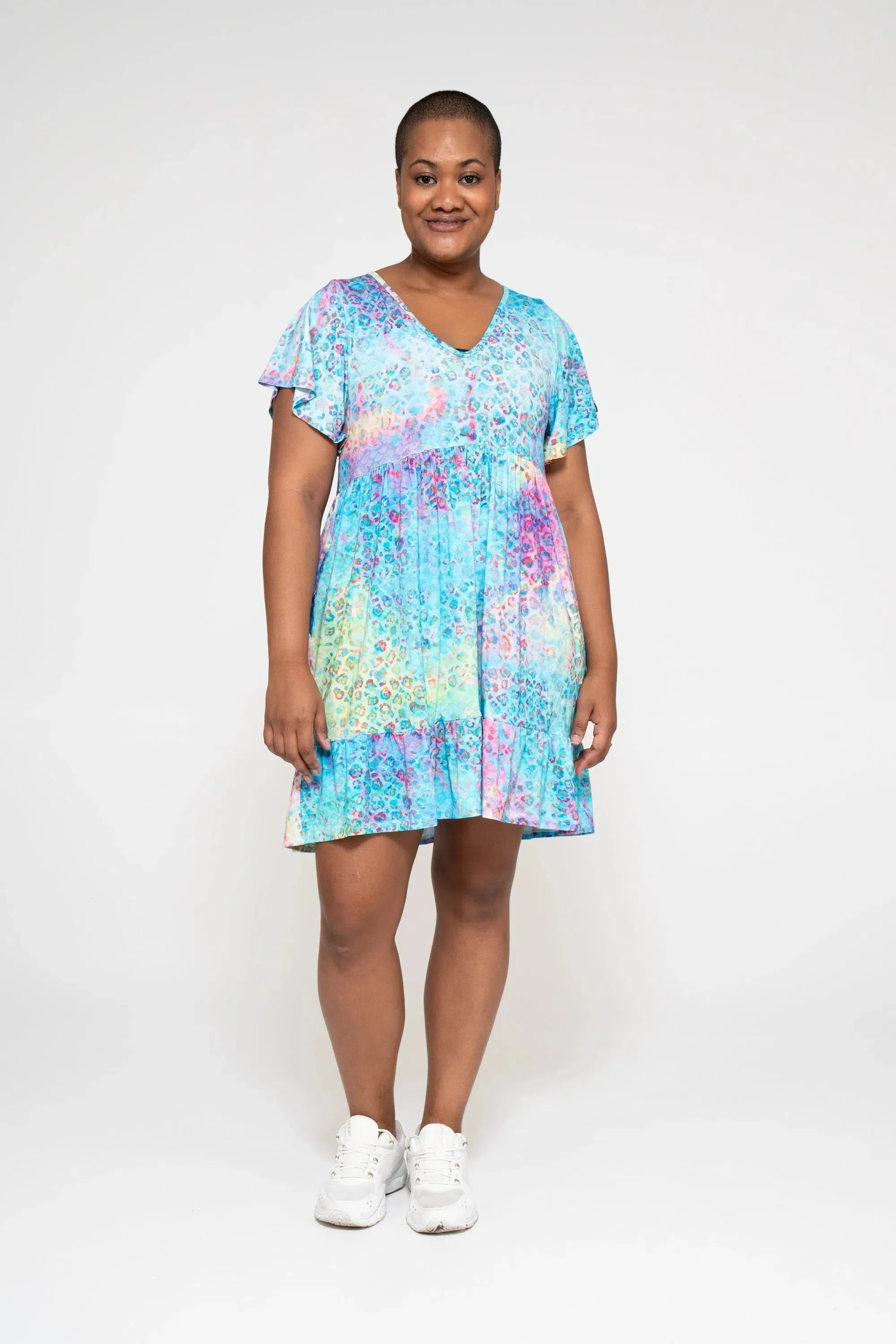 Slinky To Touch Baby Doll V Neck Tiered Mini Dress - Mermaid Jag