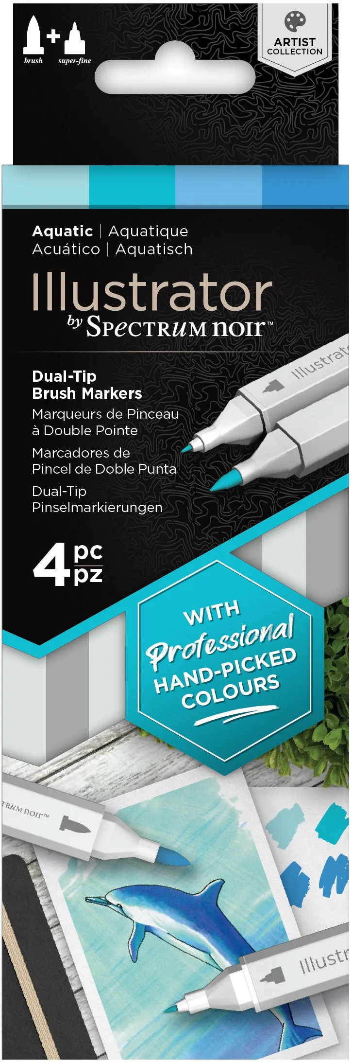 Spectrum Noir Illustrator Dual-Tip Brush Markers 4/Pkg - Aquatic*
