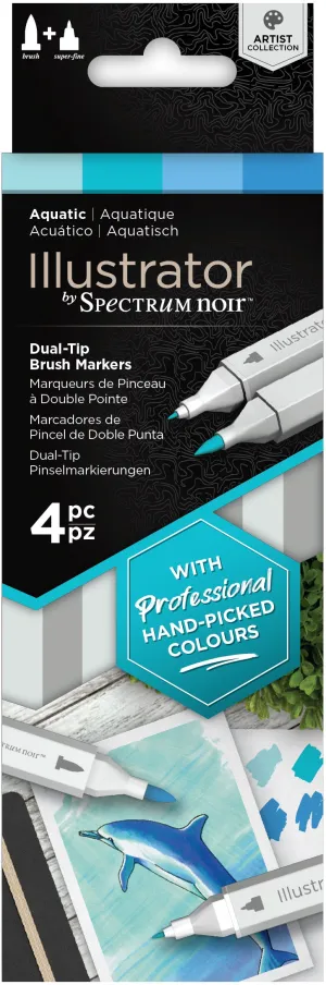 Spectrum Noir Illustrator Dual-Tip Brush Markers 4/Pkg - Aquatic*
