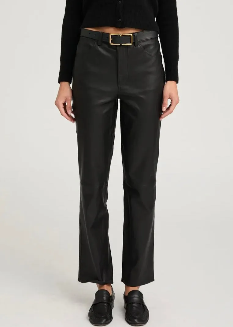 SPRWMN 5 Pocket Ankle Slim Straight Leather Pant
