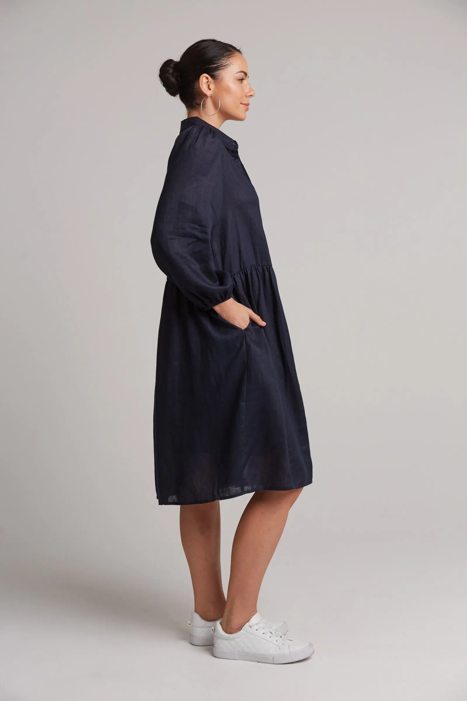 STUDIO MIDI SHIRT DRESS NAVY