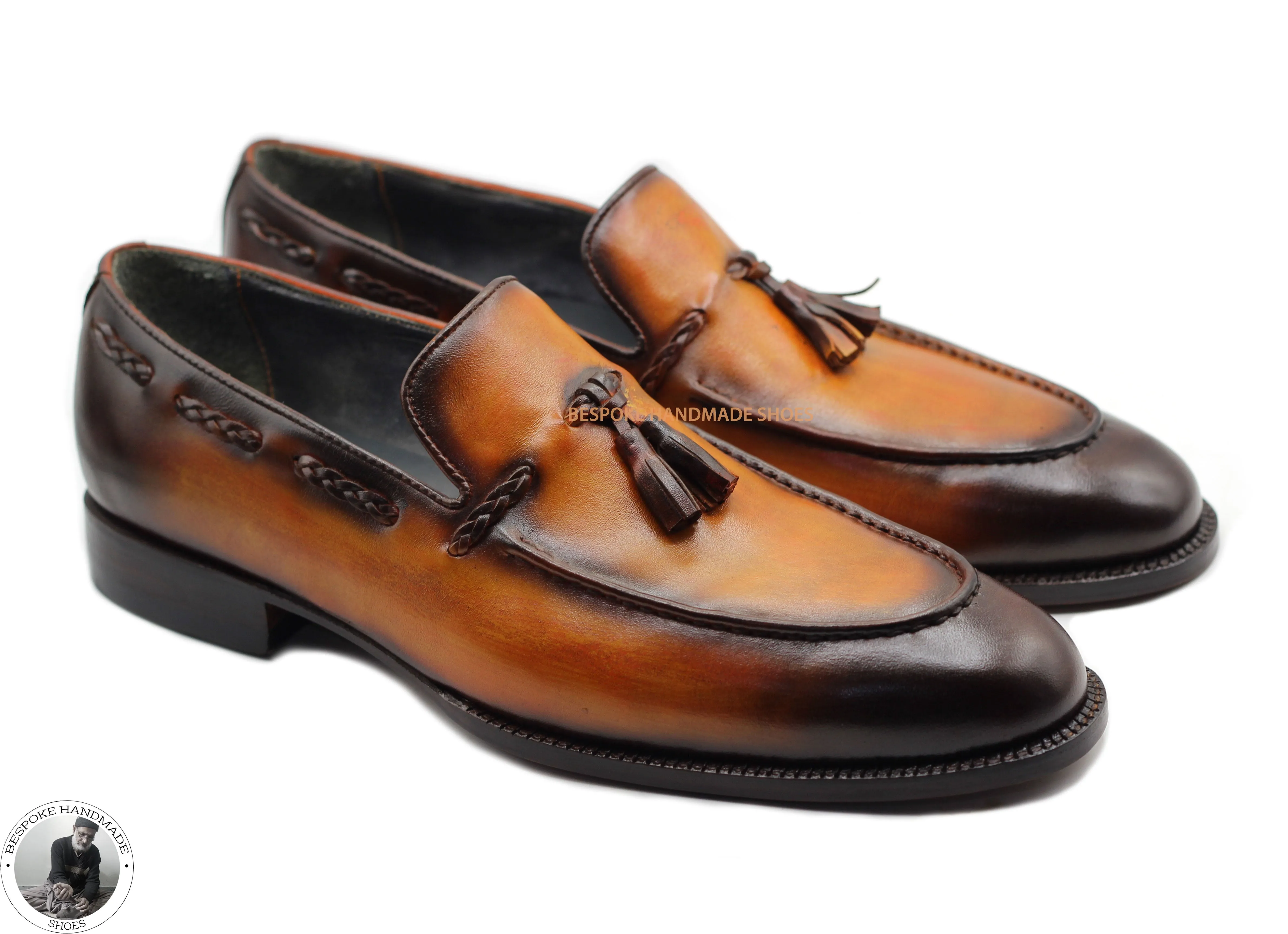 Tailor Made Brown Calf Leather Black Shaded Slip On Moccasin Casual Shoes