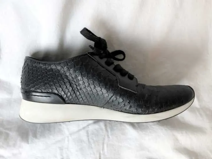 VINCE Size 6.5 Rayner Black Snakeskin Sneakers