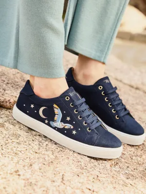 Virevolte Recycled Grain Suede Vegan Embroidered Sneakers | Edwige Blue