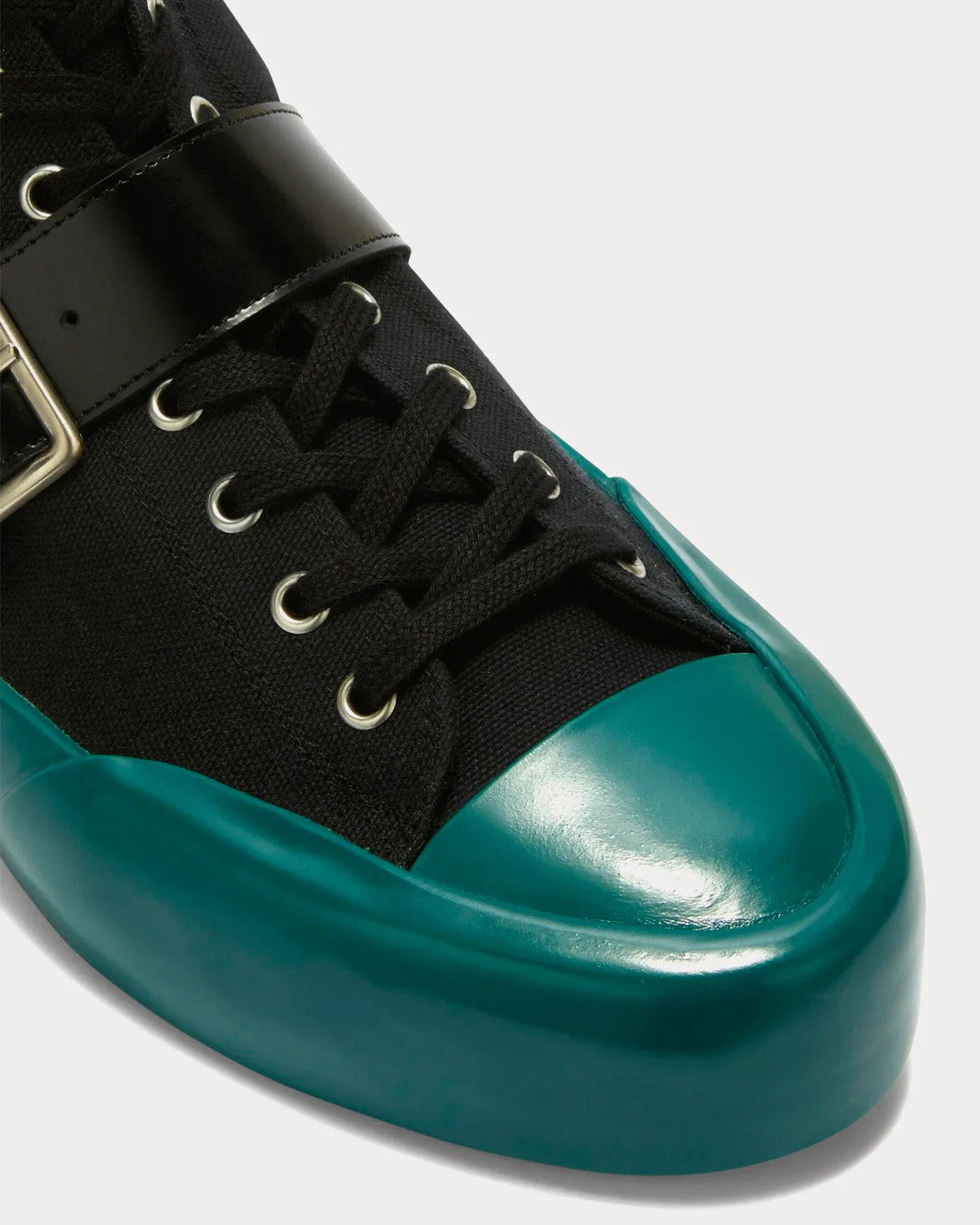 Vulcanised Rubber & Canvas Buckle Black / Turquoise High Top Sneakers