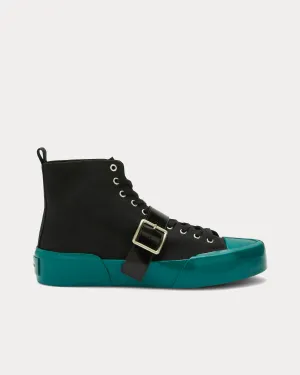 Vulcanised Rubber & Canvas Buckle Black / Turquoise High Top Sneakers