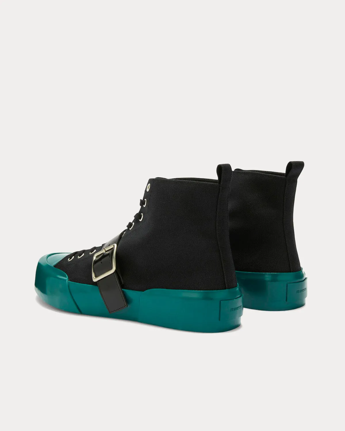 Vulcanised Rubber & Canvas Buckle Black / Turquoise High Top Sneakers
