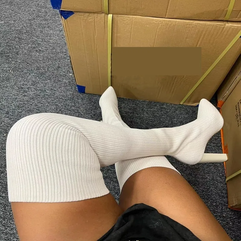 Winter thigh high sock knit boots
