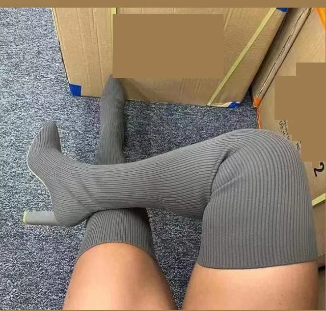 Winter thigh high sock knit boots