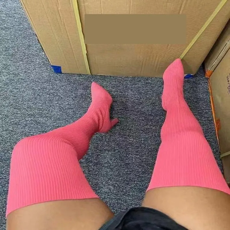 Winter thigh high sock knit boots