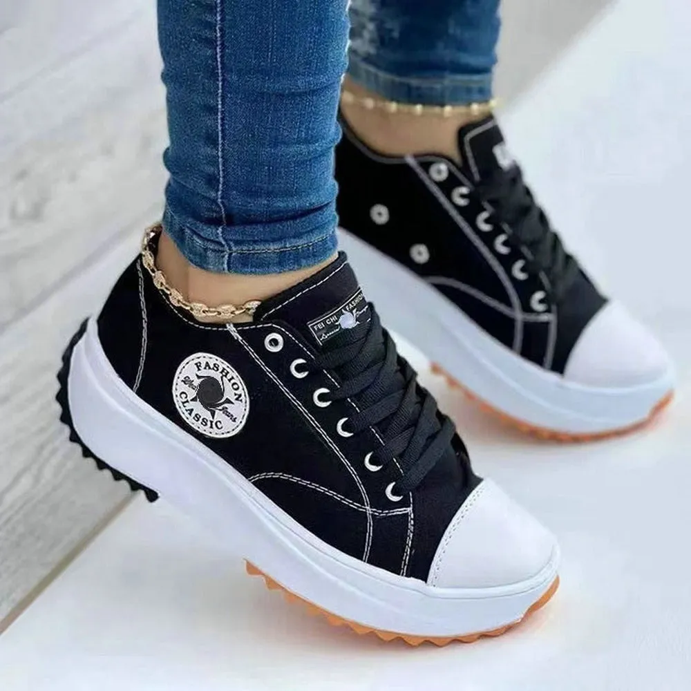 Women Pattern Canvas Sneakers Women Casual Shoes 2022 Women Sneakers Shoes Flat Lace-Up Zapatillas Mujer Chaussure Femme