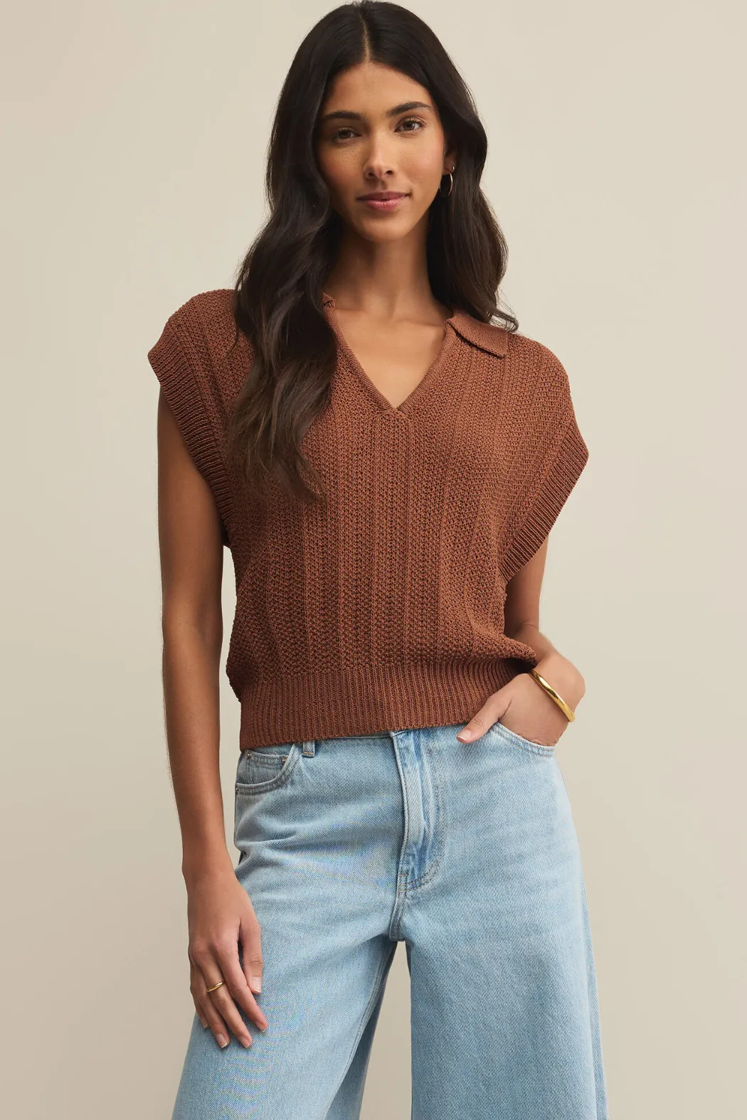 Z Supply Lauden Polo Top Teakwood