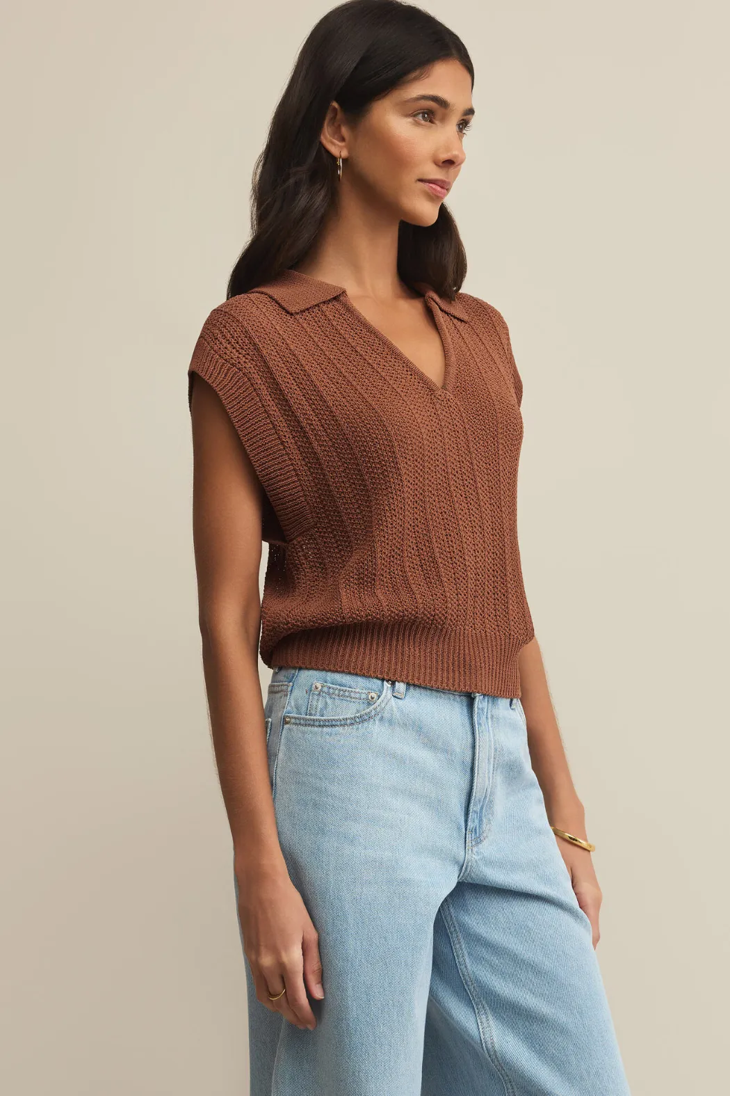 Z Supply Lauden Polo Top Teakwood