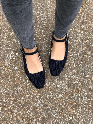 Zebra Navy Vegan Ballerinas