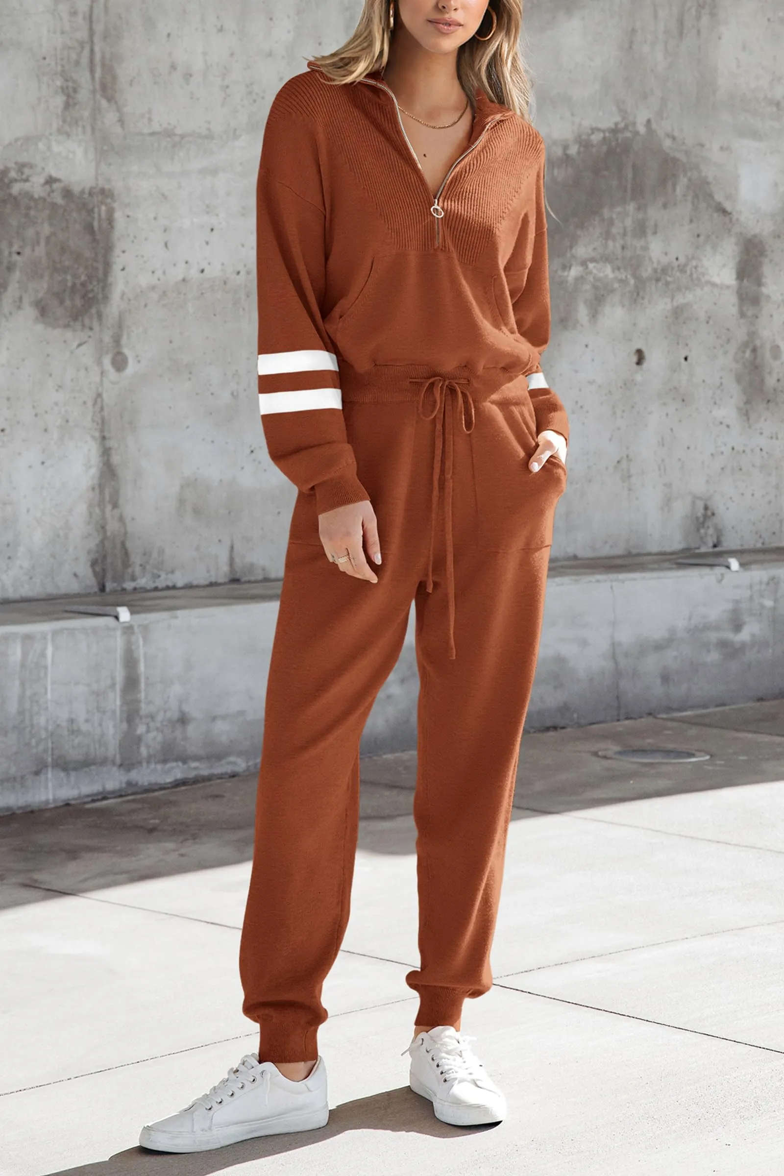 Zip Up Sweatshirt Jogger Sweatpants Casual Tracksuit Two Piece Sets