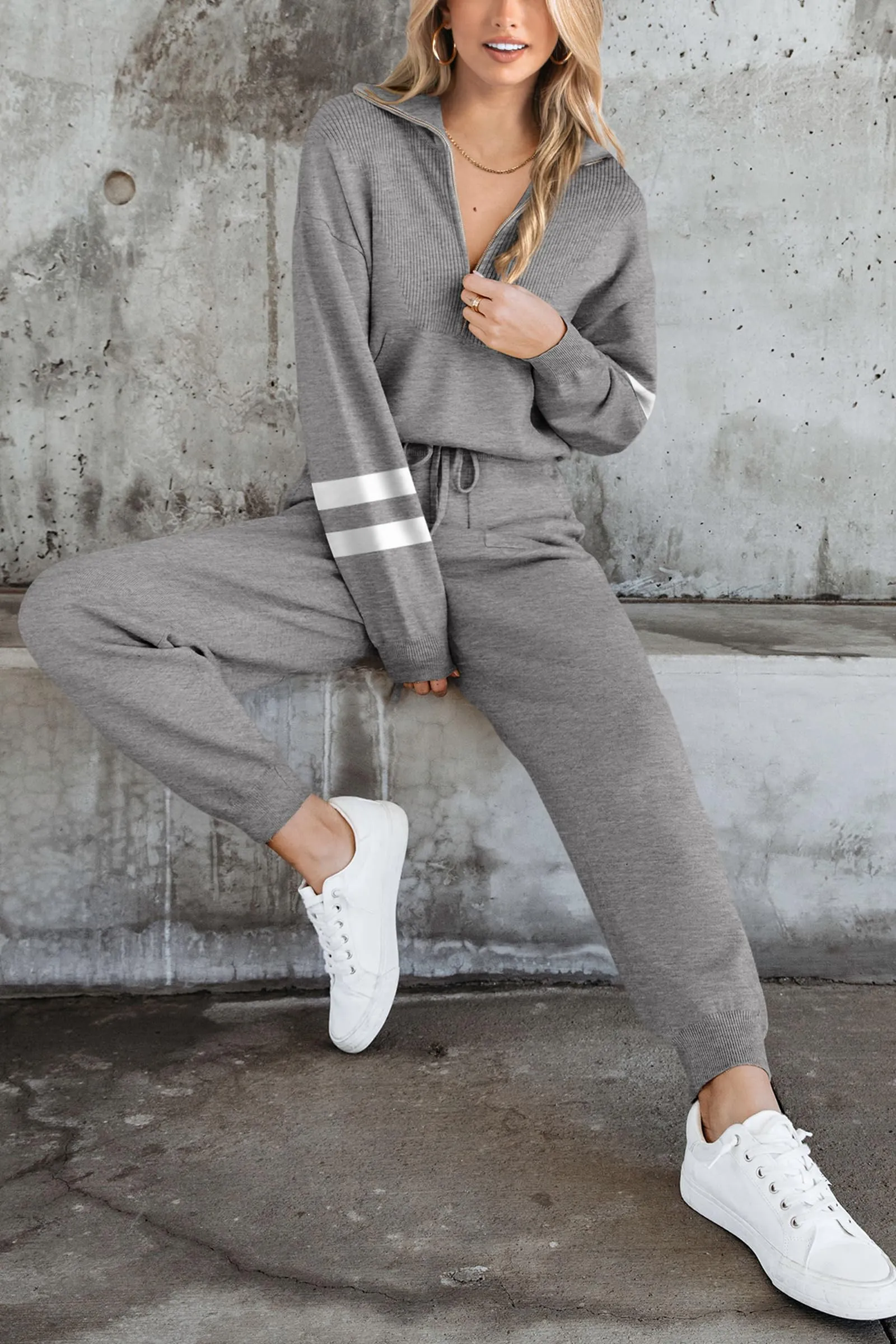 Zip Up Sweatshirt Jogger Sweatpants Casual Tracksuit Two Piece Sets