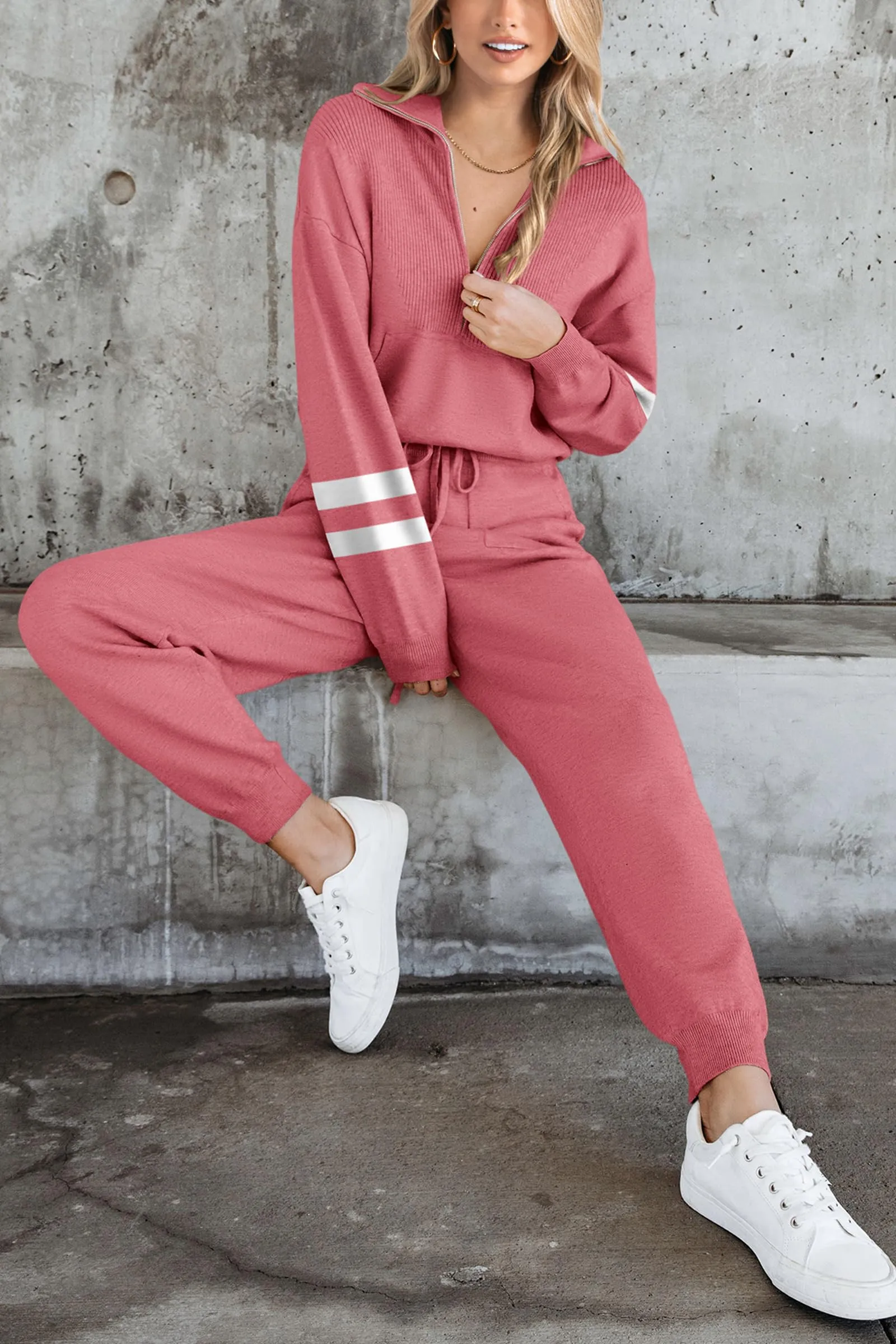 Zip Up Sweatshirt Jogger Sweatpants Casual Tracksuit Two Piece Sets
