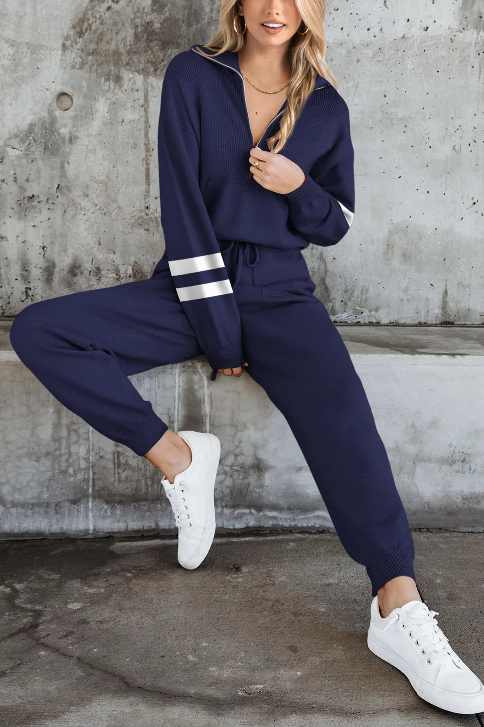 Zip Up Sweatshirt Jogger Sweatpants Casual Tracksuit Two Piece Sets