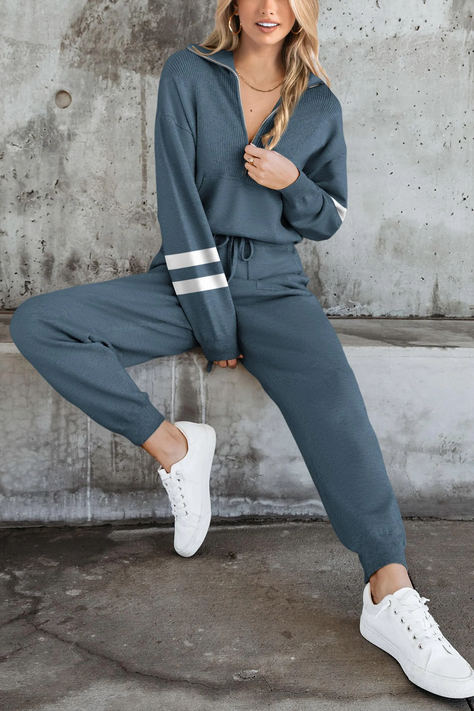 Zip Up Sweatshirt Jogger Sweatpants Casual Tracksuit Two Piece Sets