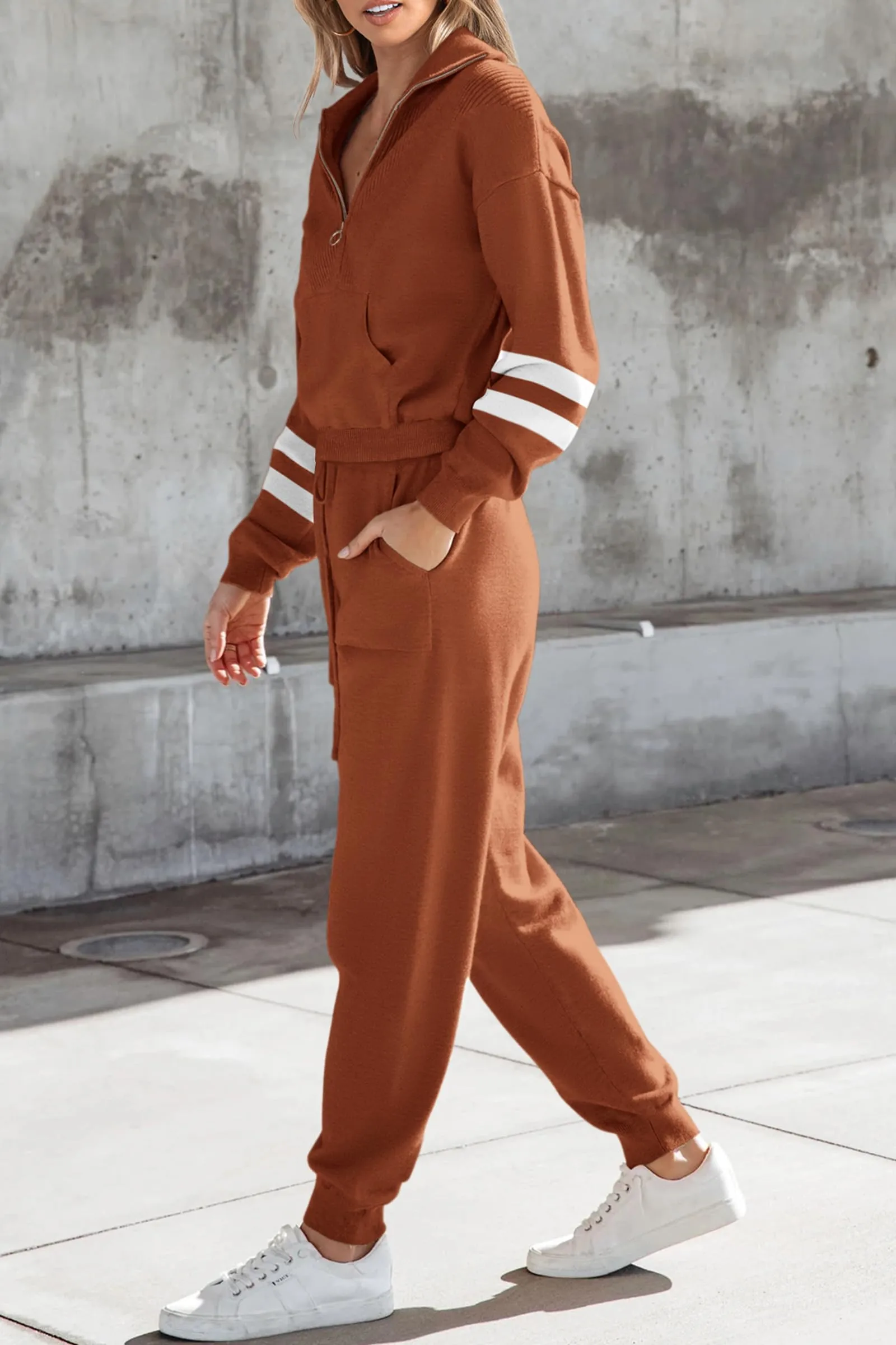 Zip Up Sweatshirt Jogger Sweatpants Casual Tracksuit Two Piece Sets